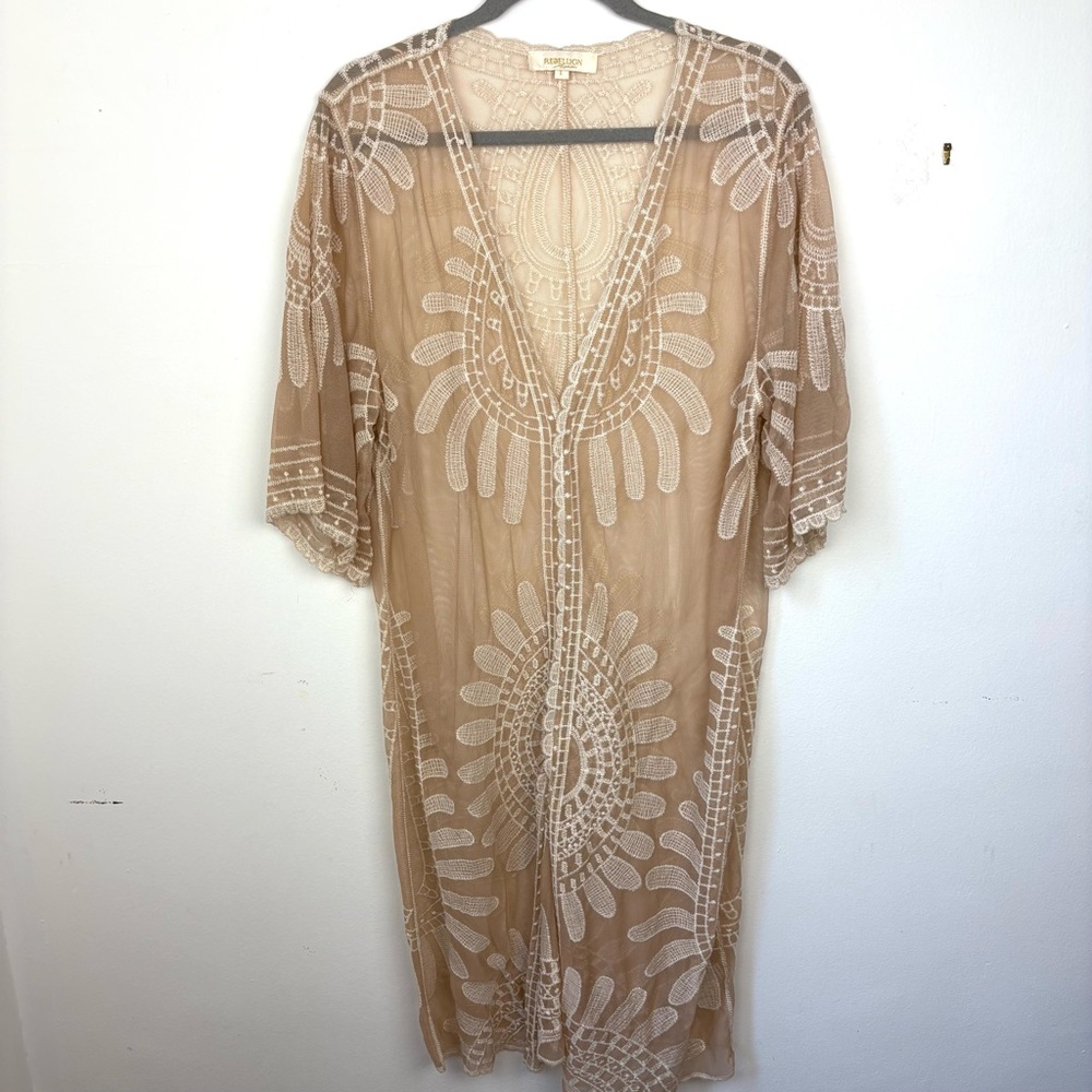 Rebellion Again Embroidered Lace Duster Cover Up